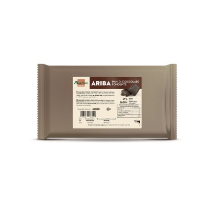 Ambalaj maro de 1kg Ariba Pani di Cioccolato Fondente, cacao 57%, grăsime 36/38%.