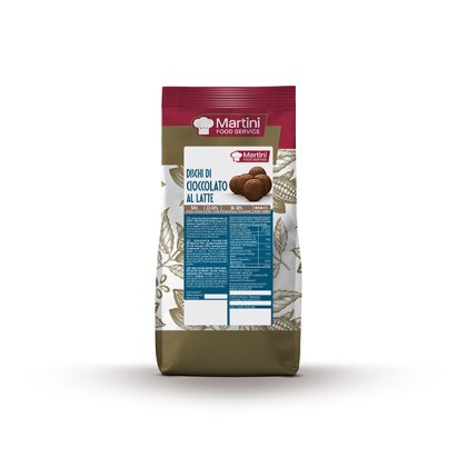 Pungă de discuri de ciocolată cu lapte Martini Food Service, ambalaj cu tematică de cacao