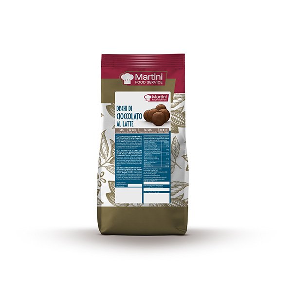 Pungă de discuri de ciocolată cu lapte Martini Food Service, ambalaj cu tematică de cacao