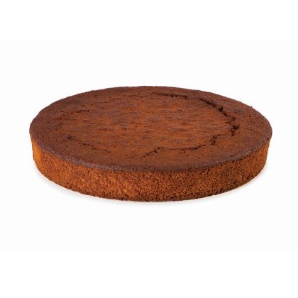 Pandișpan rotund, brun închis, neglazurat, cu suprafață crăpată, pe fundal alb.