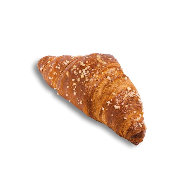 Croissant auriu cu cristale de zahăr deasupra, pe fundal alb
