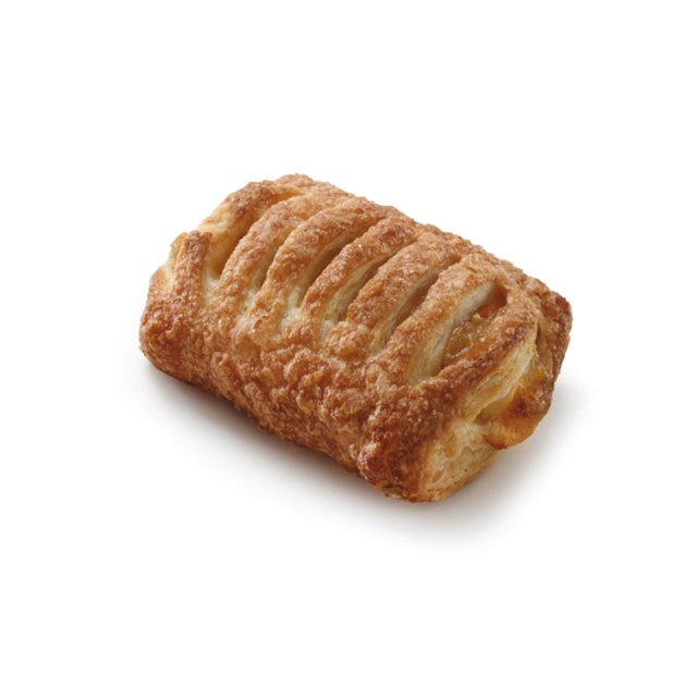 Foietaj auriu-brun cu crestături pe suprafață, crustă zaharisită, pe fundal alb.