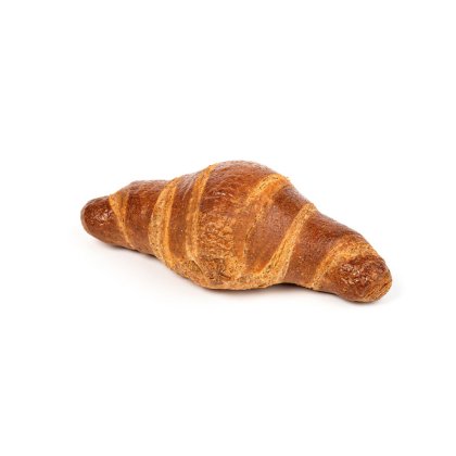 Croissant auriu-brun, cu formă curbată, pe fundal alb.