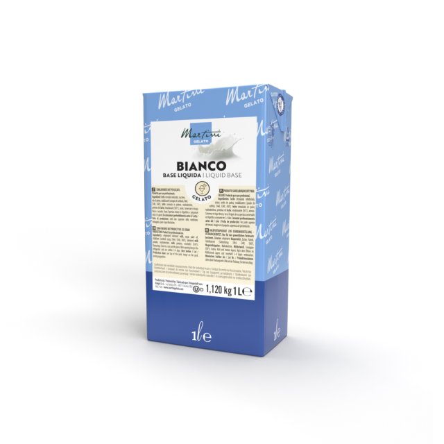 Cutie albastru-alb de 1 litru cu bază lichidă Martini Gelato Bianco pentru înghețată profesională.
