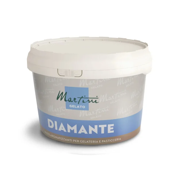 Cutie albă cu pastă aromatizantă Martini Gelato Diamante pentru înghețată și patiserie, cu etichetă gri-albastră.