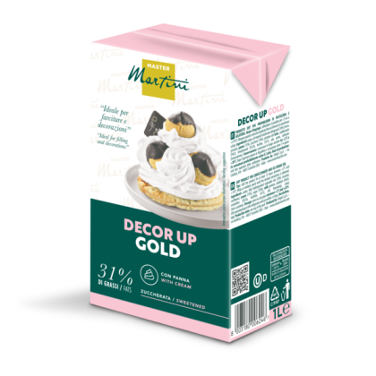 Cutie de 1L frișcă îndulcită Master Martini Decor Up Gold, 31% grăsime, cu imagine de choux.