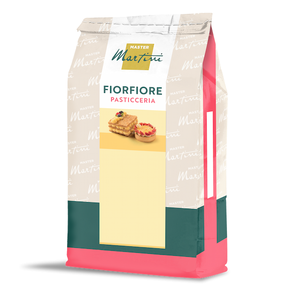 Pungă de amestec de patiserie Master Martini Fiorfiore Pasticceria cu imagini de foietaj și tartă.