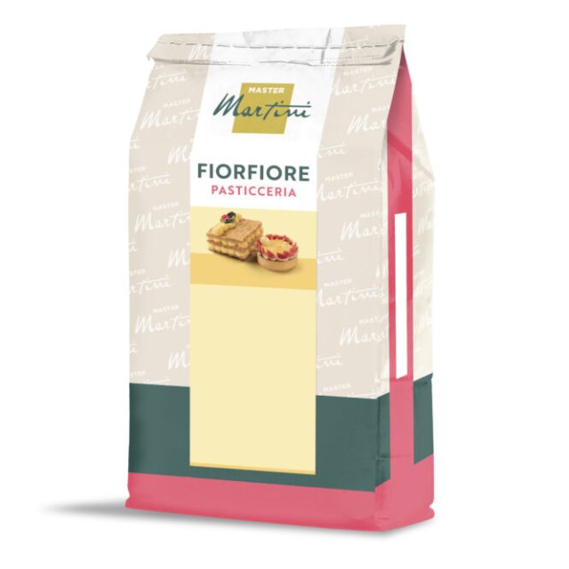 Pungă de mix de patiserie Master Martini Fiorfiore Pasticceria cu foto de foietaj și tartă pe ambalaj.