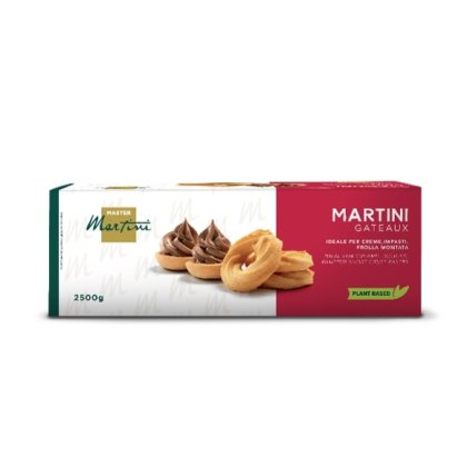 Cutie Master Martini Gateaux, 2500g, aluat fraged vegetal cu tarte de ciocolată și inele de patiserie.