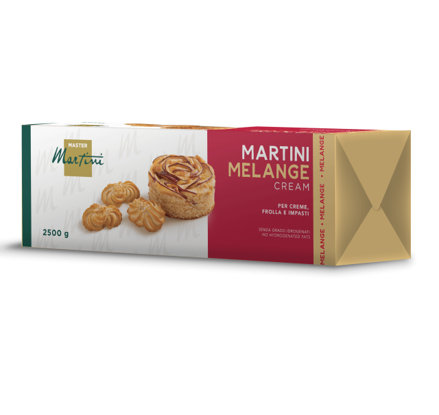 Cutie Master Martini Cremă Melange, 2500g, cu produse de patiserie și fursecuri pe ambalaj.