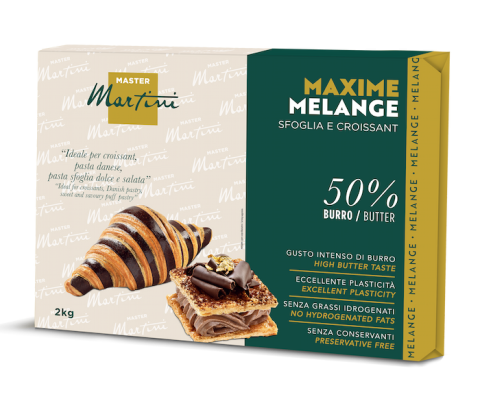 Cutie 2kg Master Martini Maxime Melange pentru croissante și foietaj, 50% unt, cu croissante cu ciocolată