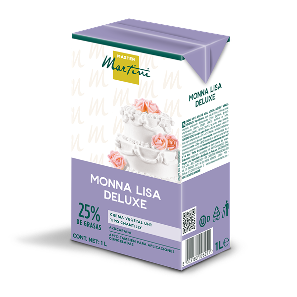 Cutie mov de 1L cu frișcă Master Martini Monna Lisa Deluxe, 25% grăsime, cu tort pe etaje
