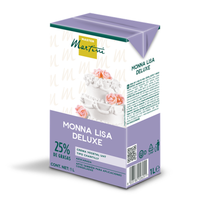 Cutie mov de 1L cu frișcă Master Martini Monna Lisa Deluxe, 25% grăsime, cu tort pe etaje