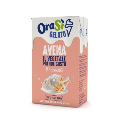 Cutie Tetra Pak OraSì Gelato Avena, bază de ovăz 100% vegetală, culoare piersică, pentru înghețată.